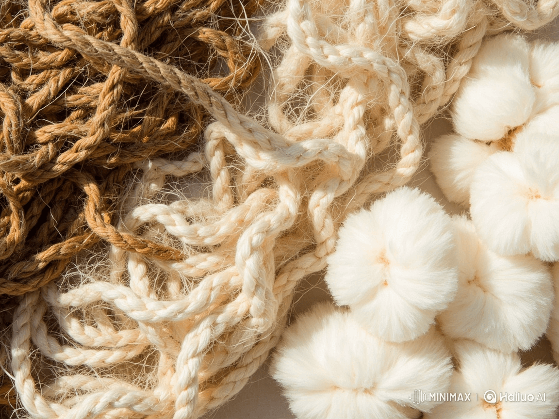Collection of natural fibers including jute, wool, and cotton