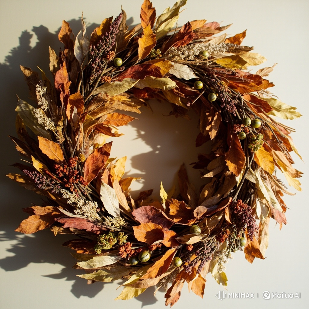 Handcrafted autumn wreath made with dried botanicals